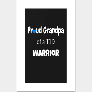 Proud Grandpa White Text Blue Heart Posters and Art